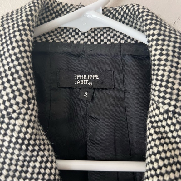 Philippe Adec Paris Womens Double Breasted Jacket Blazer Size 2 Black White - Picture 3 of 8